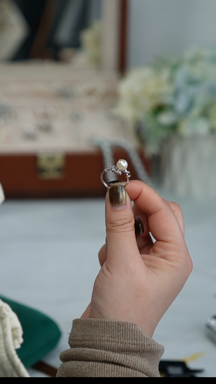 【闪购商品】淡水珍珠戒指银S925镶嵌戒指 7-8mm