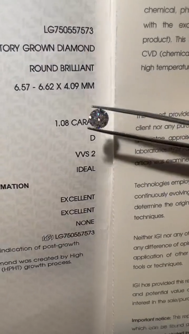 裸石合成钻石LG7573   1.08ct