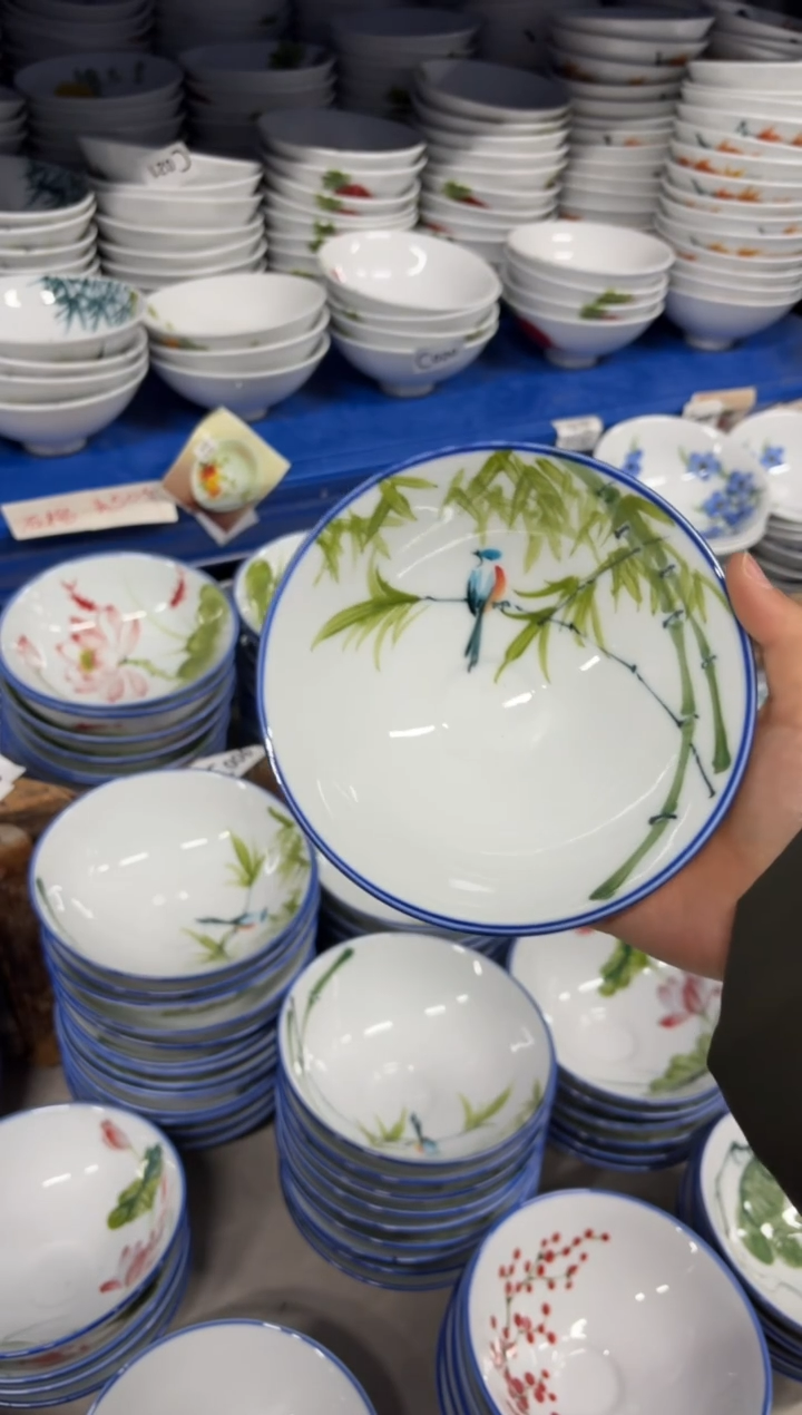 景德镇高温陶瓷食品级手绘釉中彩-斗笠碗