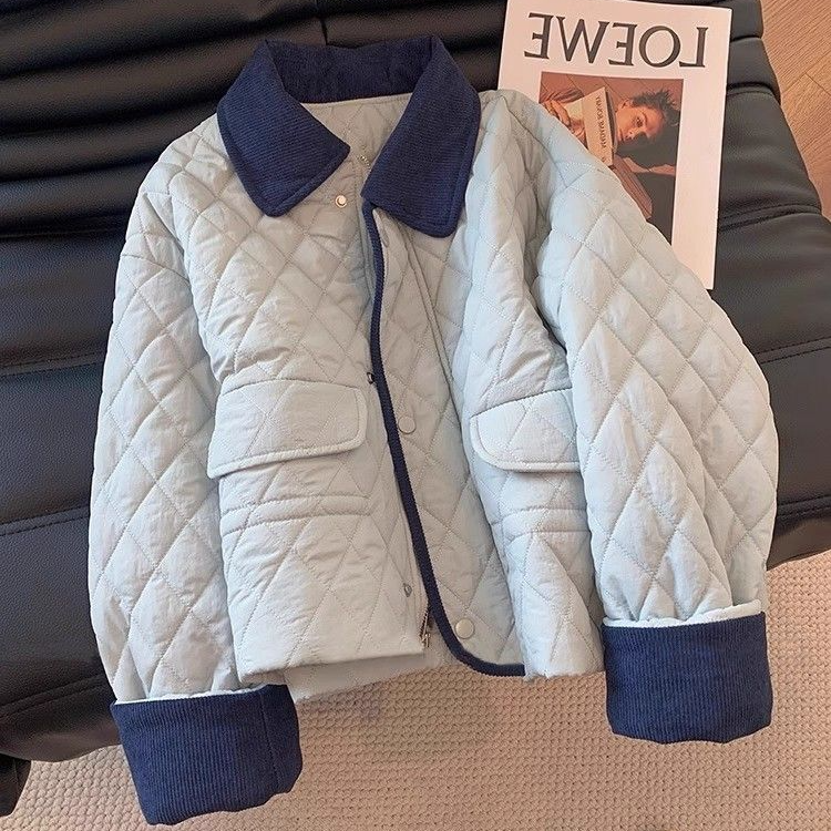 【当天发+运费险】美式复古翻领菱格棉衣棉服冬季时尚百搭外套LY090