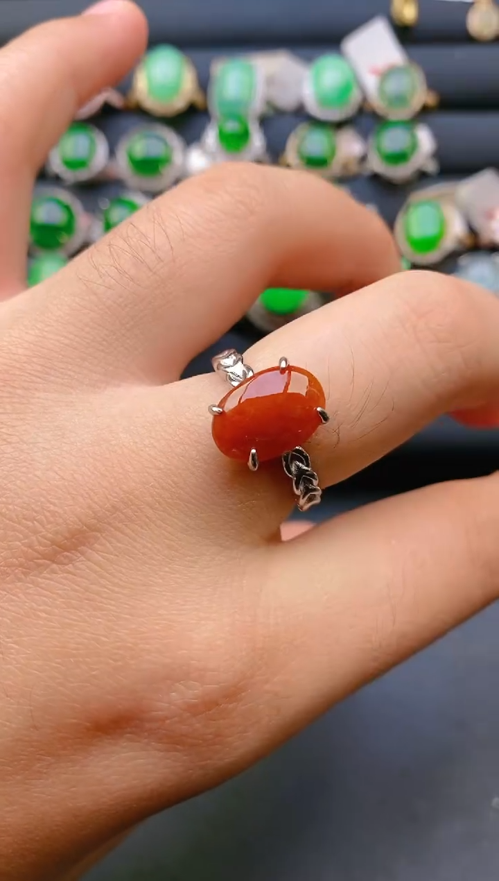 【闪购商品】翡翠戒指银S925镶嵌天然A货翡翠1