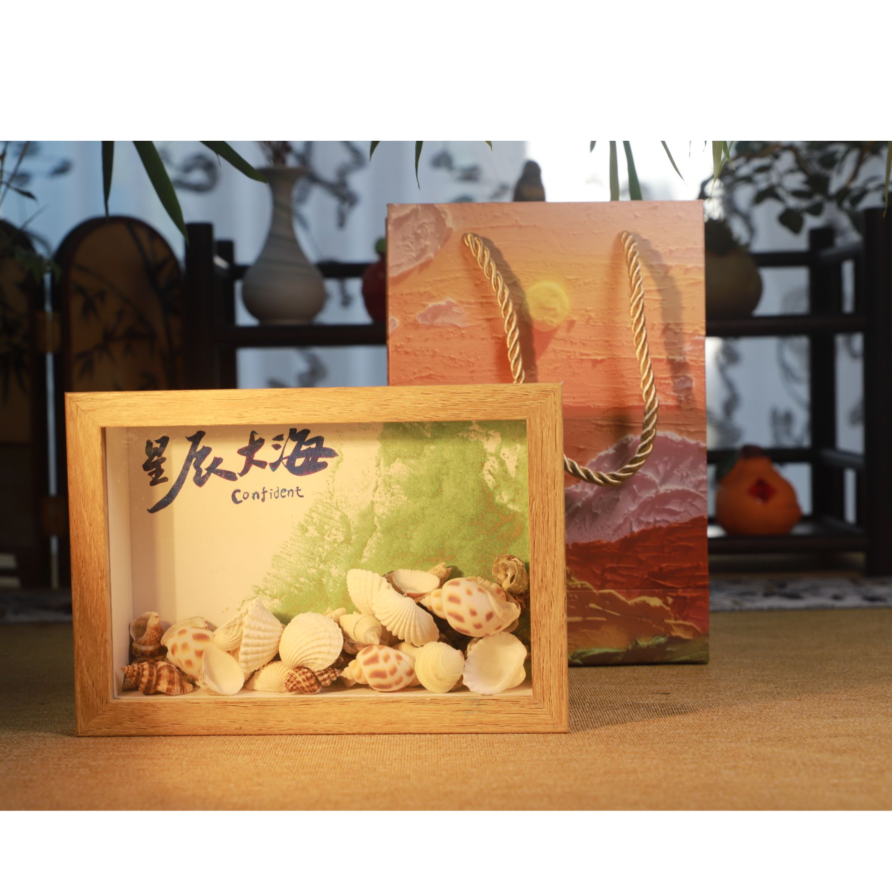 手写手绘摆件木制玻璃创意《星辰大海》书法摆台