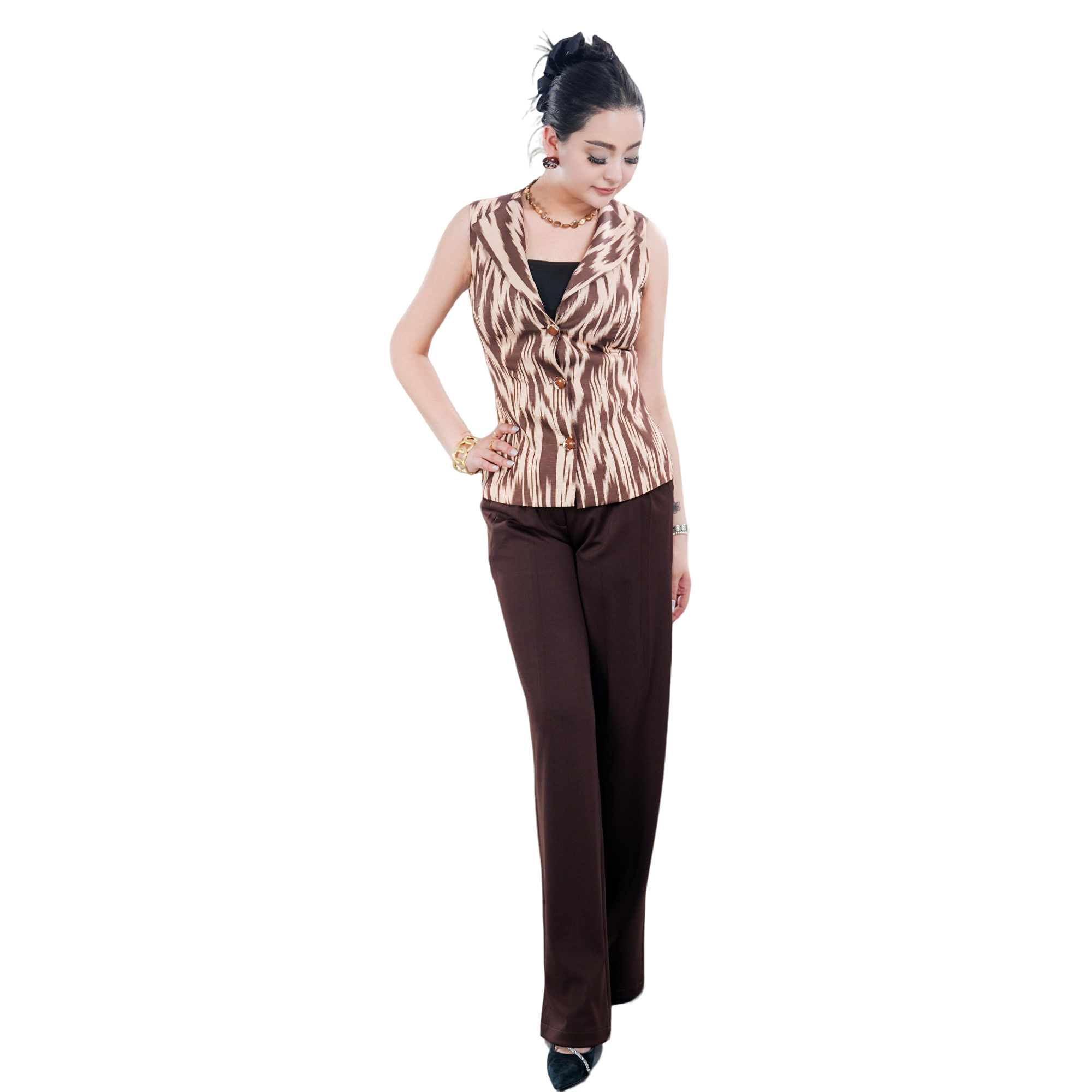 艾德莱斯抽褶两穿无袖套装定制2025新款气质显瘦时尚休闲百搭