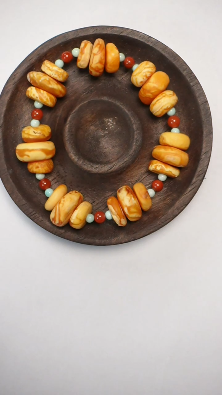 【闪购商品】琥珀手链未镶嵌石膏花蜡饼子手串12-16mm