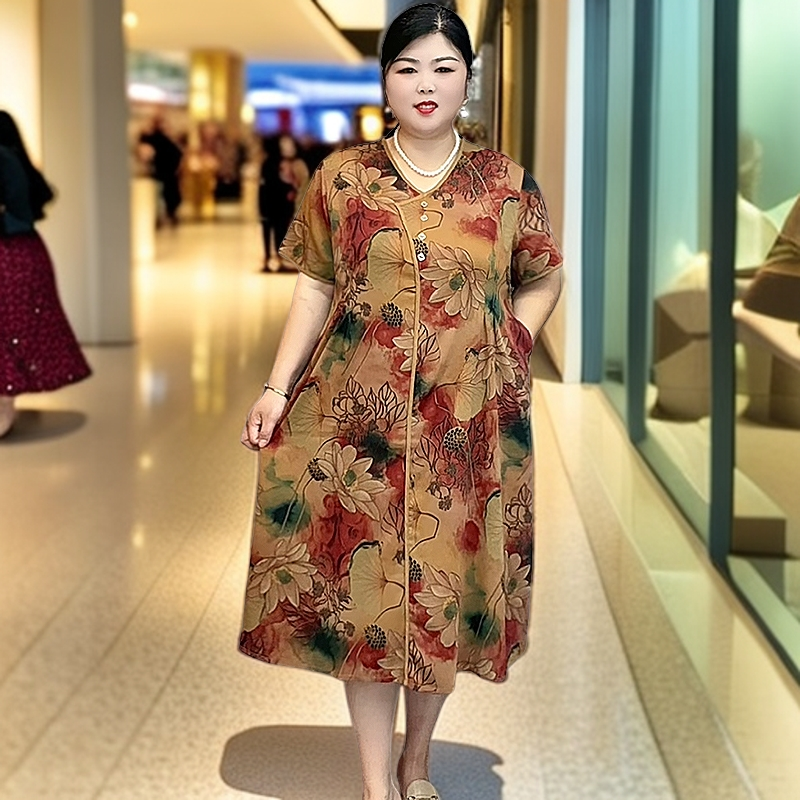 240斤中老年妈妈装裙子加肥加大码妈妈连衣裙夏季新款时尚显瘦