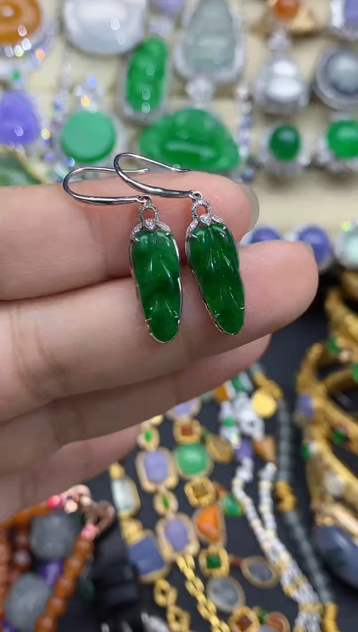 翡翠18K金镶嵌耳饰403-春日珠宝