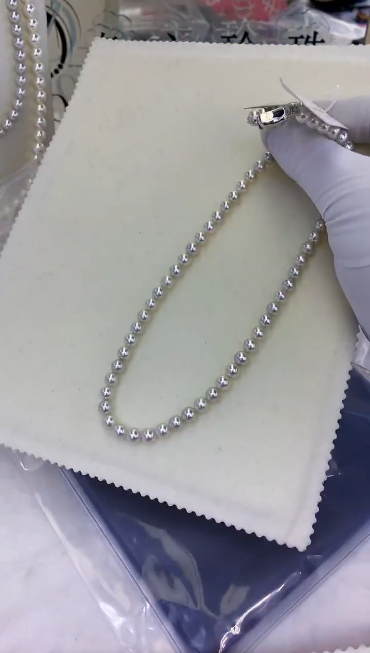 银S925镶嵌饰品海水珍珠减****活6-6.5bluerose满珠链·近正圆