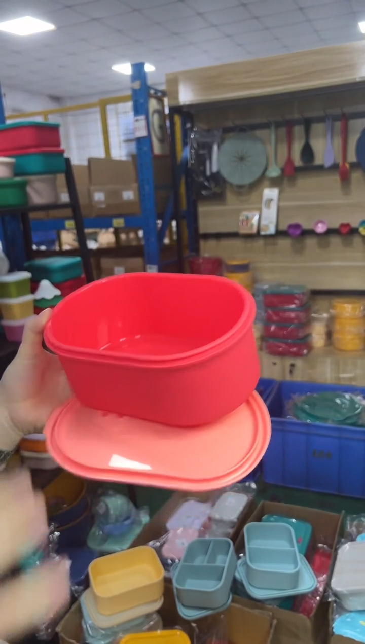 硅胶红底粉盖-椭圆排气盒1500ML