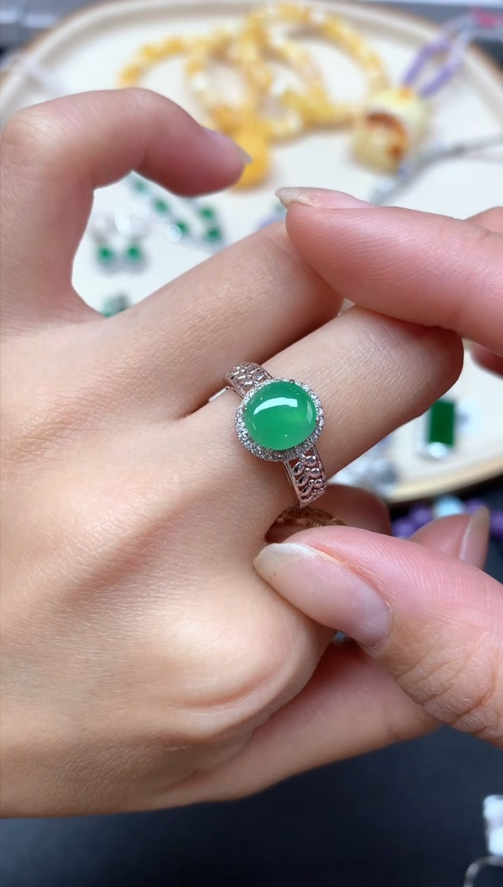 【闪购商品】翡翠戒指18K金镶嵌戒指A242|2980