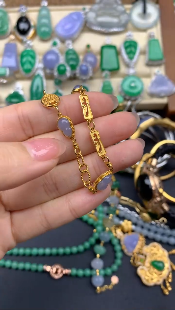 【闪购商品】翡翠手串18K金镶嵌483-中国好珍宝