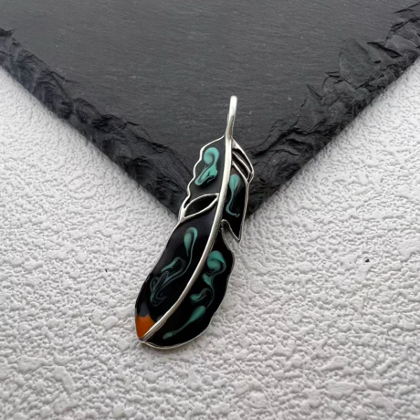 吊坠925银 烤釉羽毛吊坠 气质时尚百搭复古小众个性古风简约