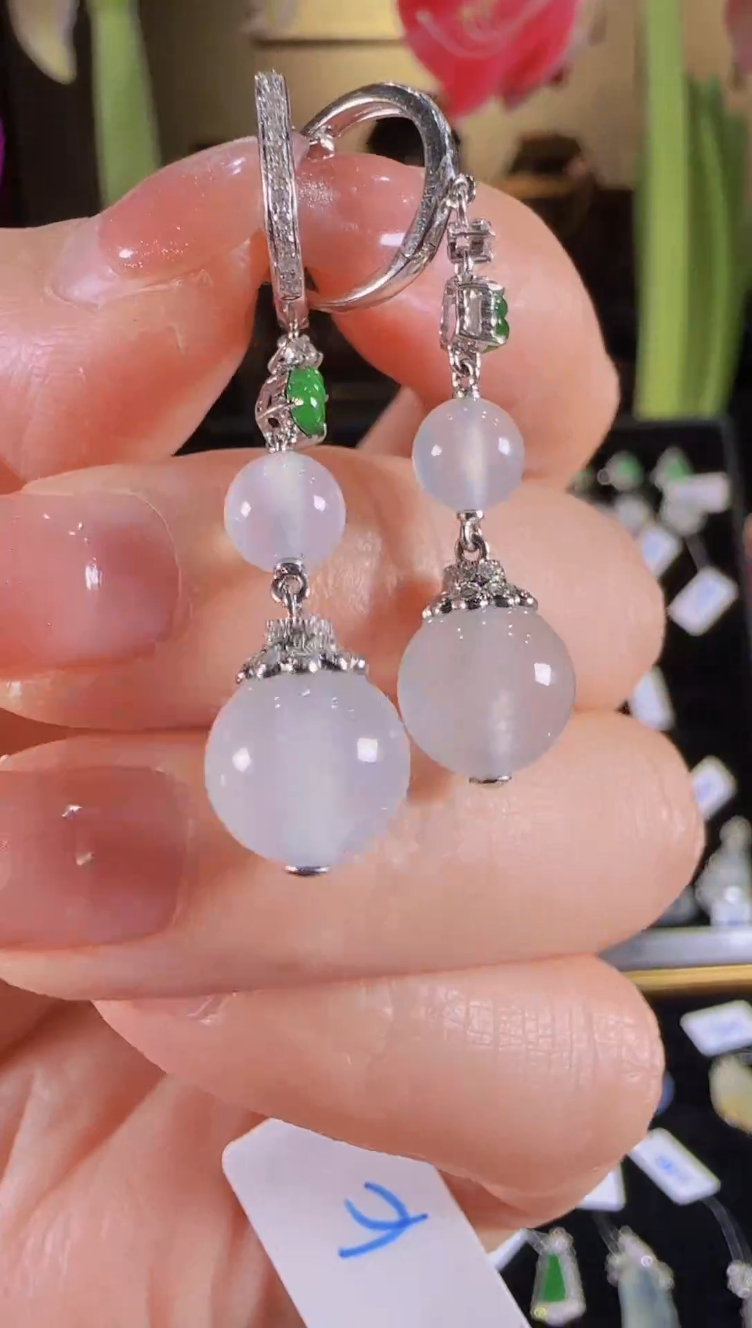 【闪购商品】翡翠耳坠18K金镶嵌冰珠耳坠