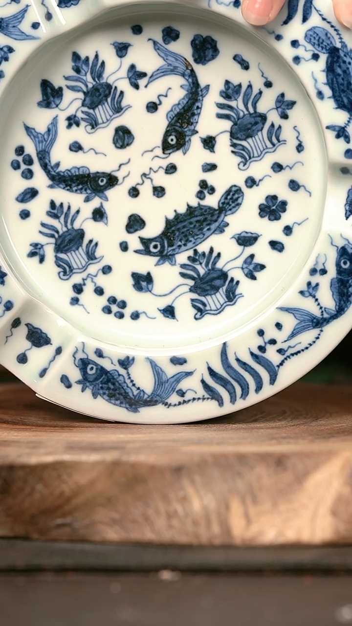 手绘手绘手绘高温现代瓷  气 鱼藻 直边茄缸