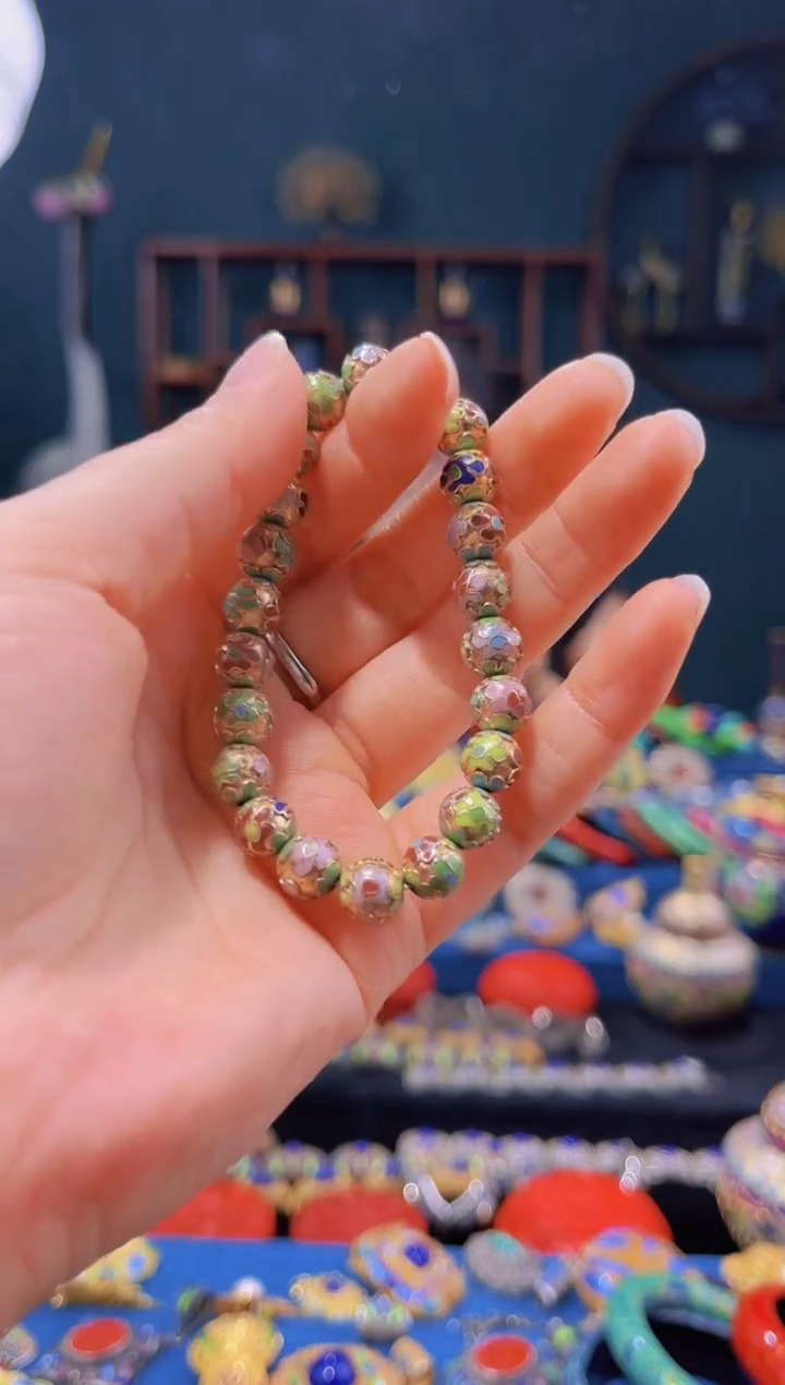 非遗绝技 景泰蓝金地0.8手串