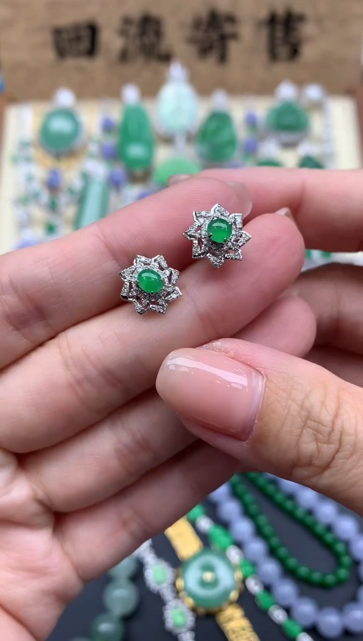 【闪购商品】翡翠耳饰18K金镶嵌401-中国好珍宝