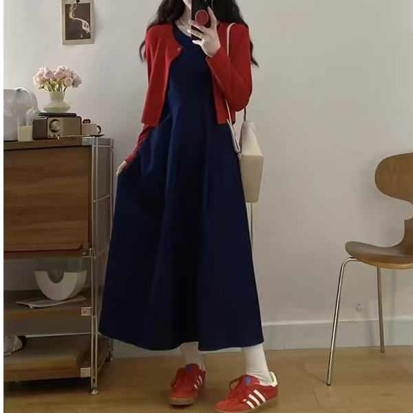 淋琳家港风无袖牛仔开衫收腰款两件套