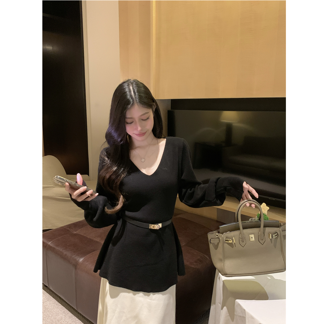  【配腰带】气质高贵收腰显瘦针织衫秋冬独特别致打底衫内搭上衣