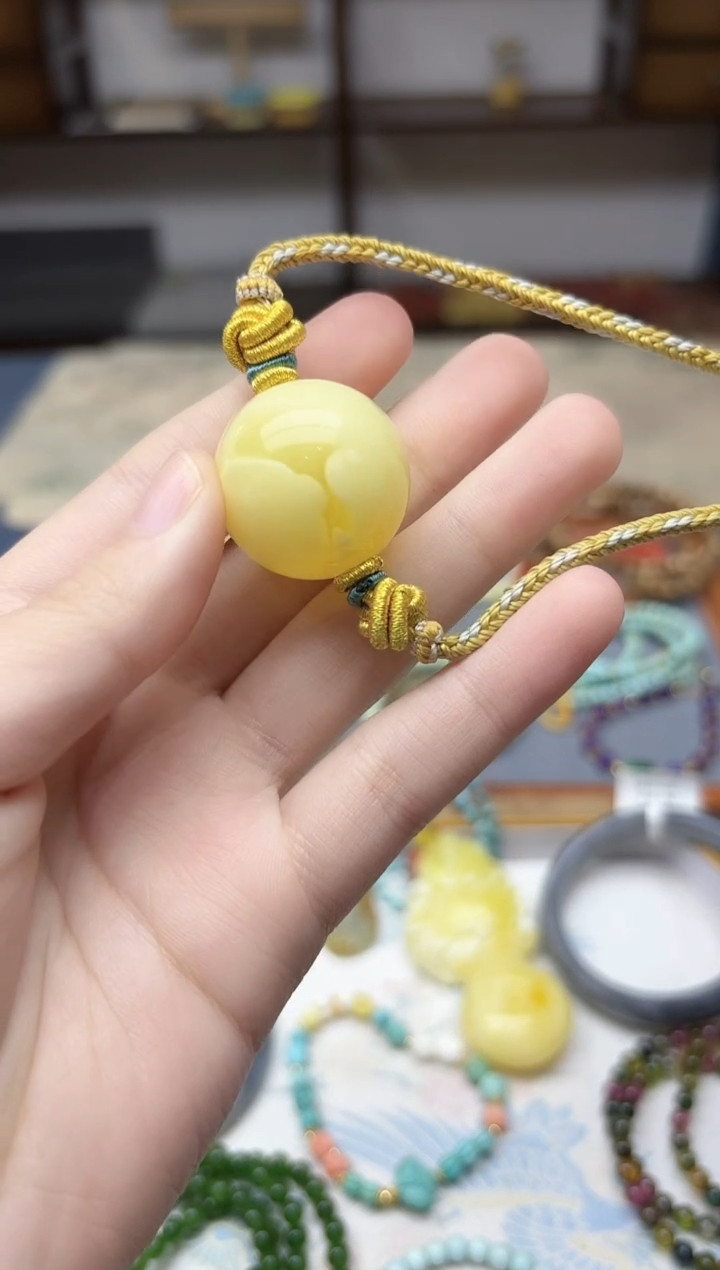 蜜蜡颈饰未镶嵌蜜蜡单珠颈链25mmHS