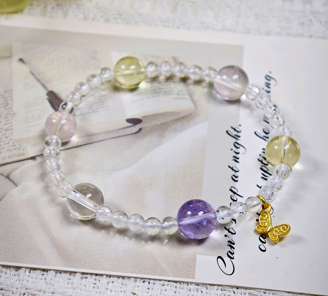 【楠楠木】天然白水晶紫水晶设计款手链(林间语) 多样性发一