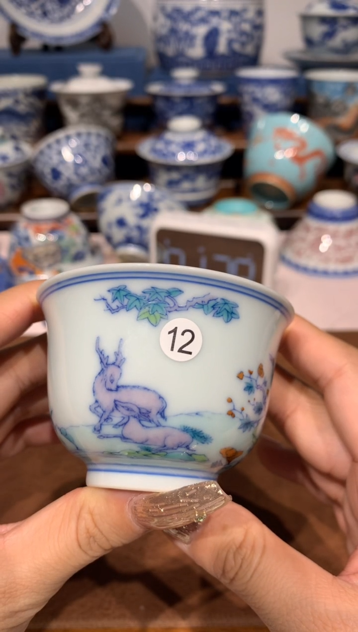 【闪购商品】摆件12斗彩鹤鹿同春的杯子