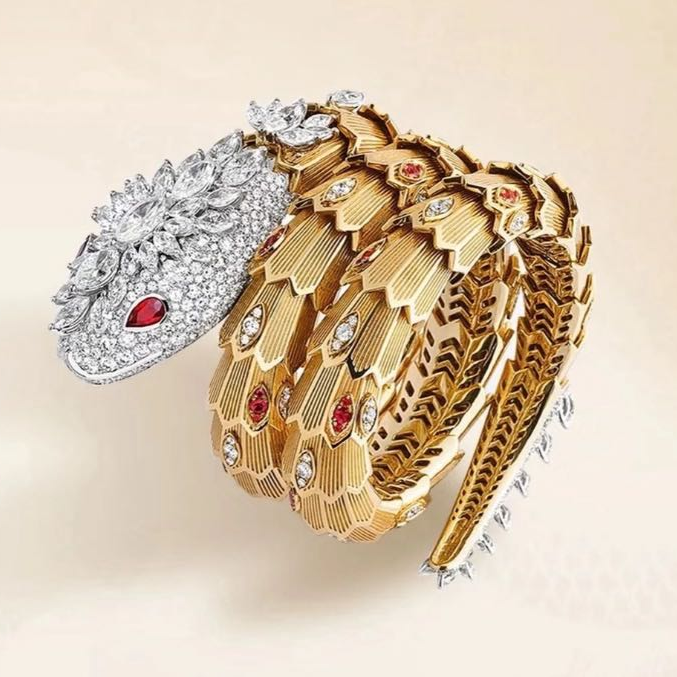 实验室培育钻石18K金爆炸头蛇手镯 CZ (定制品质48小时鉴赏期)