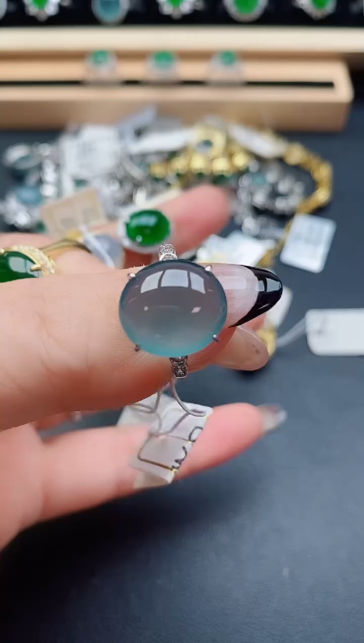翡翠戒指银S925镶嵌50800