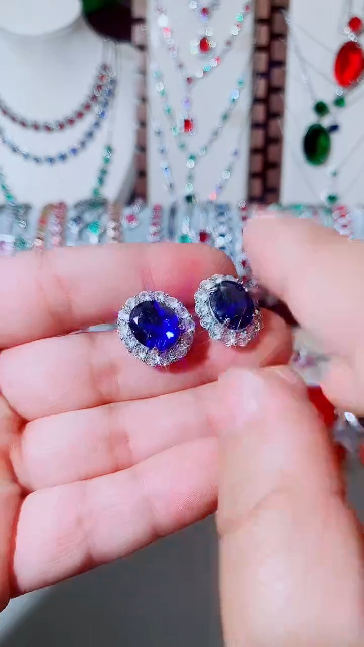 耳饰蓝宝石未镶嵌蓝宝石大耳钉