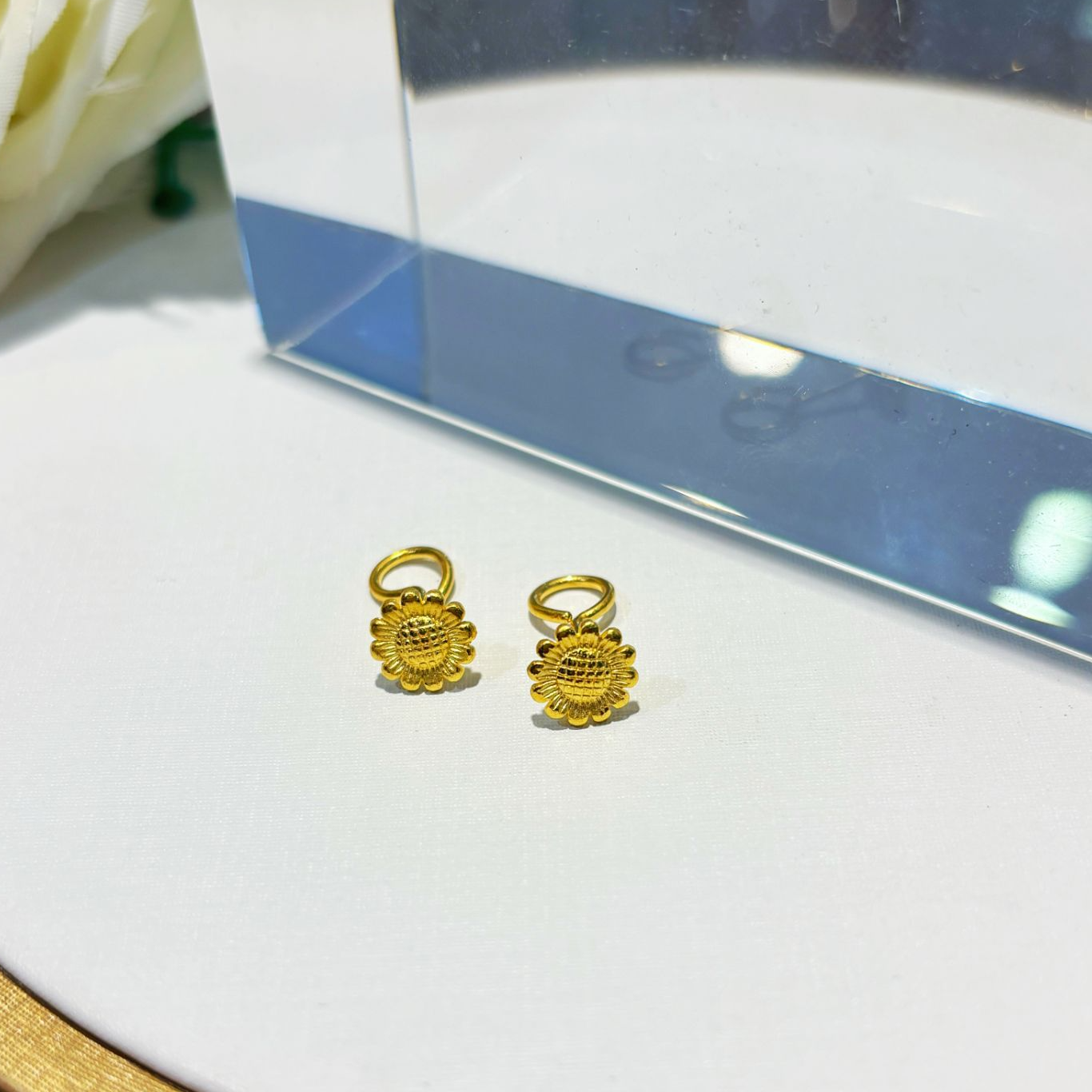 足金999精美黄金向日葵耳饰（5G工艺）