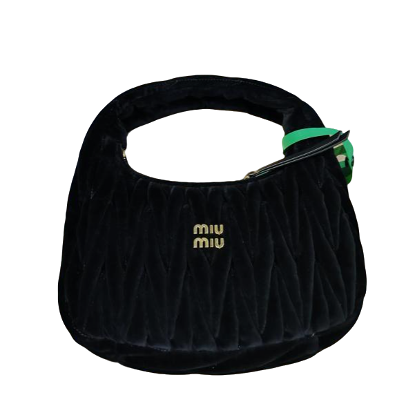 99新 MIU MIU/缪缪 缪缪黑色丝绒hobo半月包斜跨包