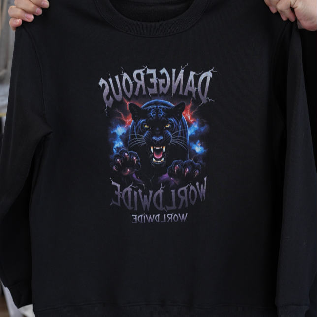 【010-黑豹款】秋冬加绒加厚款保暖圆领卫衣宽松型厚款黑色运动