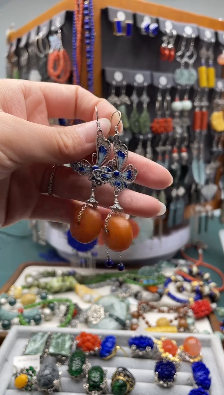 【闪购商品】蜜蜡耳饰银S925镶嵌饰品