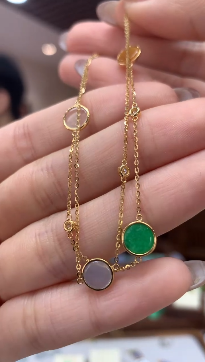 【闪购商品】翡翠手链18K金镶嵌手链