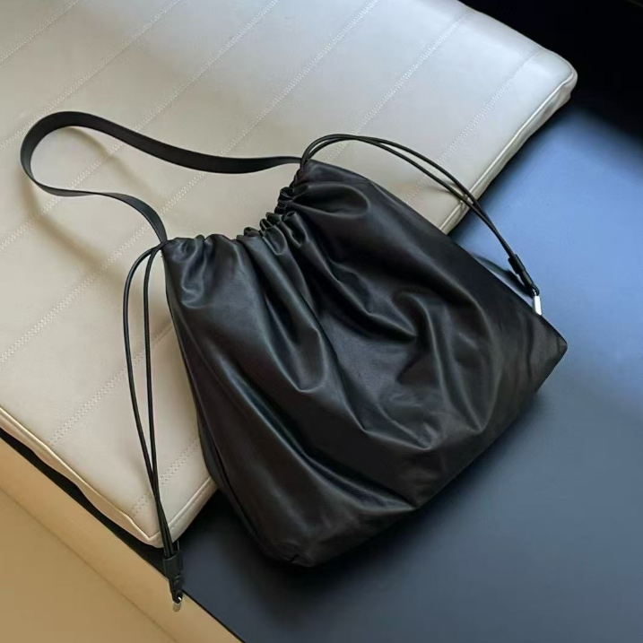 原厂小牛皮  真皮hobo包女包单肩百搭抽绳