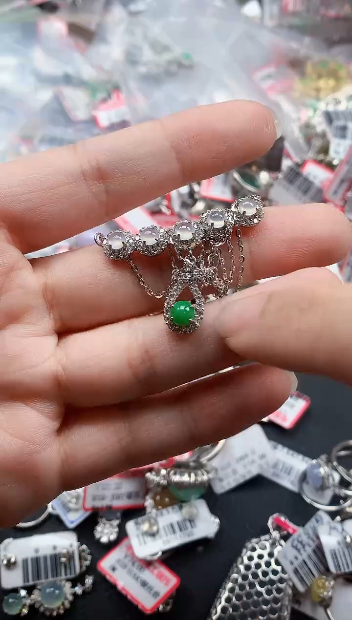 银S925镶嵌戒指翡翠天然A货缅甸翡翠