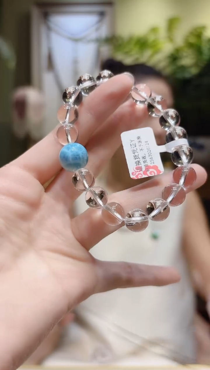 【闪购商品】水晶手串未镶嵌海纹石顶珠白水晶手串Y