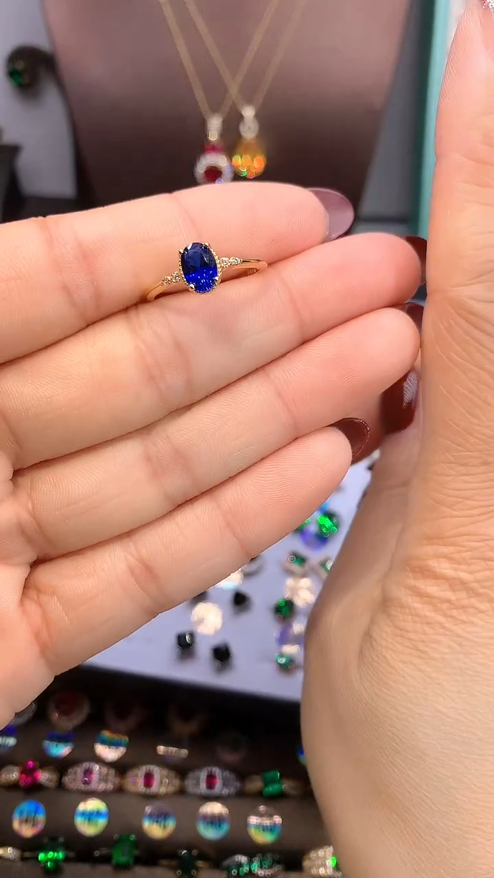 【闪购商品】蓝宝石戒指银S925镶嵌金色57
