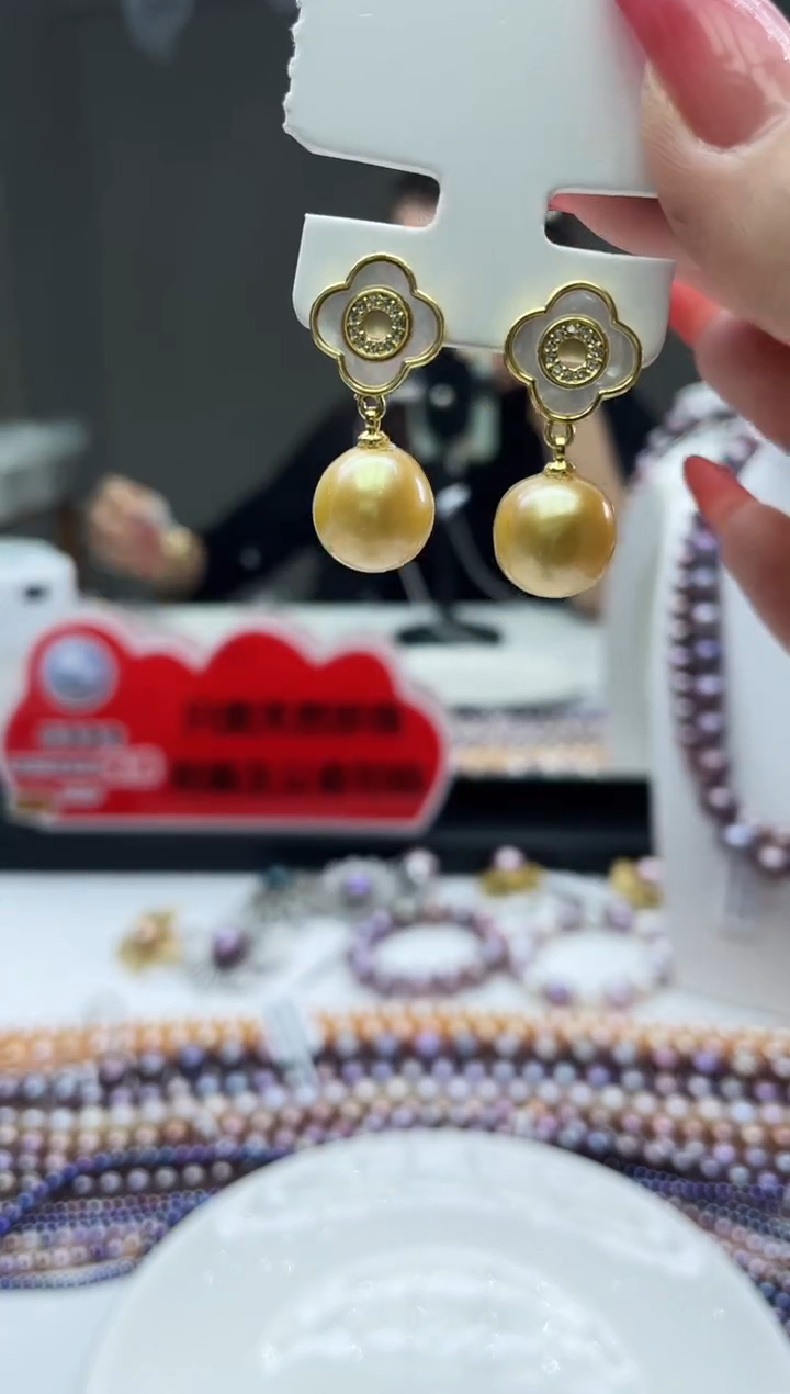 未镶嵌耳坠淡水珍珠黄色系耳坠