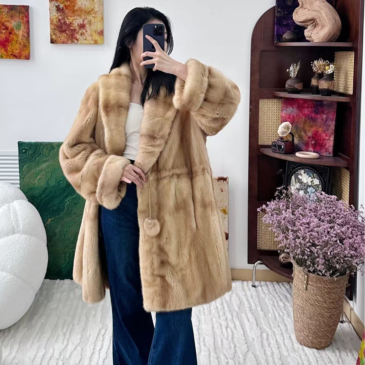 ⑦棉花糖Vintage女装外套大衣复古欧美毛皮衣女黑色皮衣