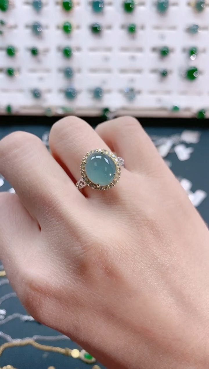 【闪购商品】翡翠戒指银S925镶嵌天然翡翠