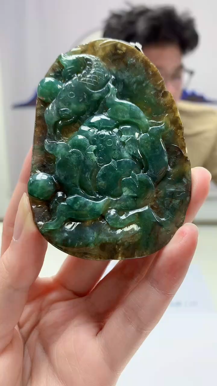 【闪购商品】定制翡翠未镶嵌4688zm-毛货挂件荷叶鱼54