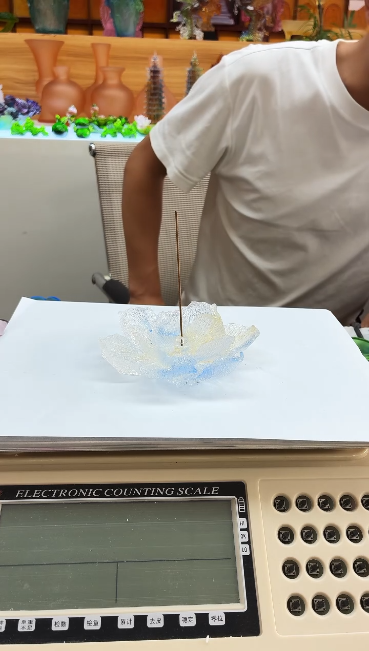 手工艺品琉璃白色牡丹花线香插12公分