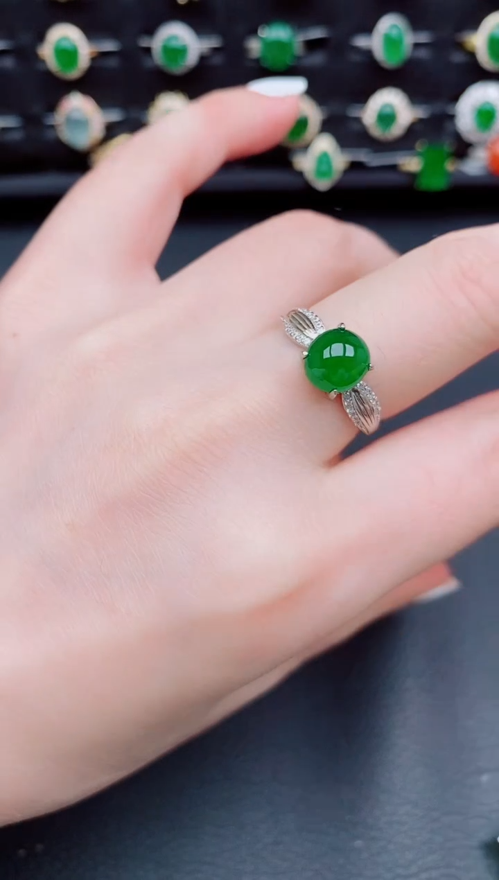 【闪购商品】翡翠戒指银S925镶嵌天然a货翡翠42