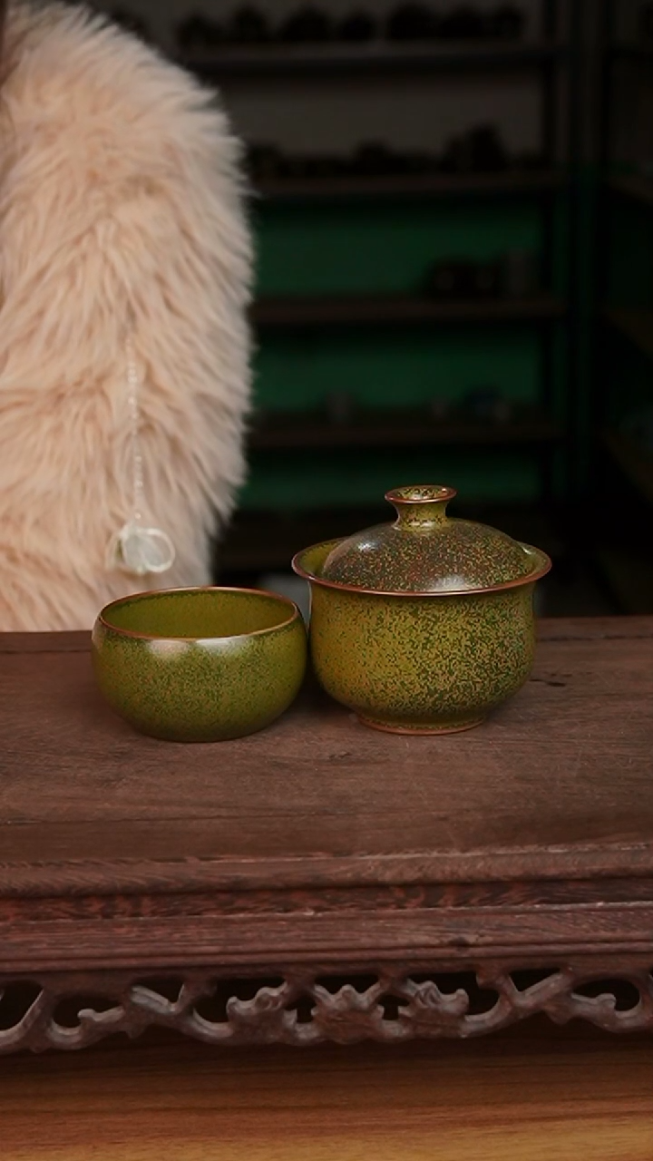 杯086号茶叶末圆容盖碗加禅定杯