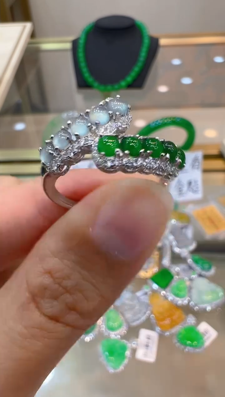 翡翠戒指银S925镶嵌多样性团购发一件