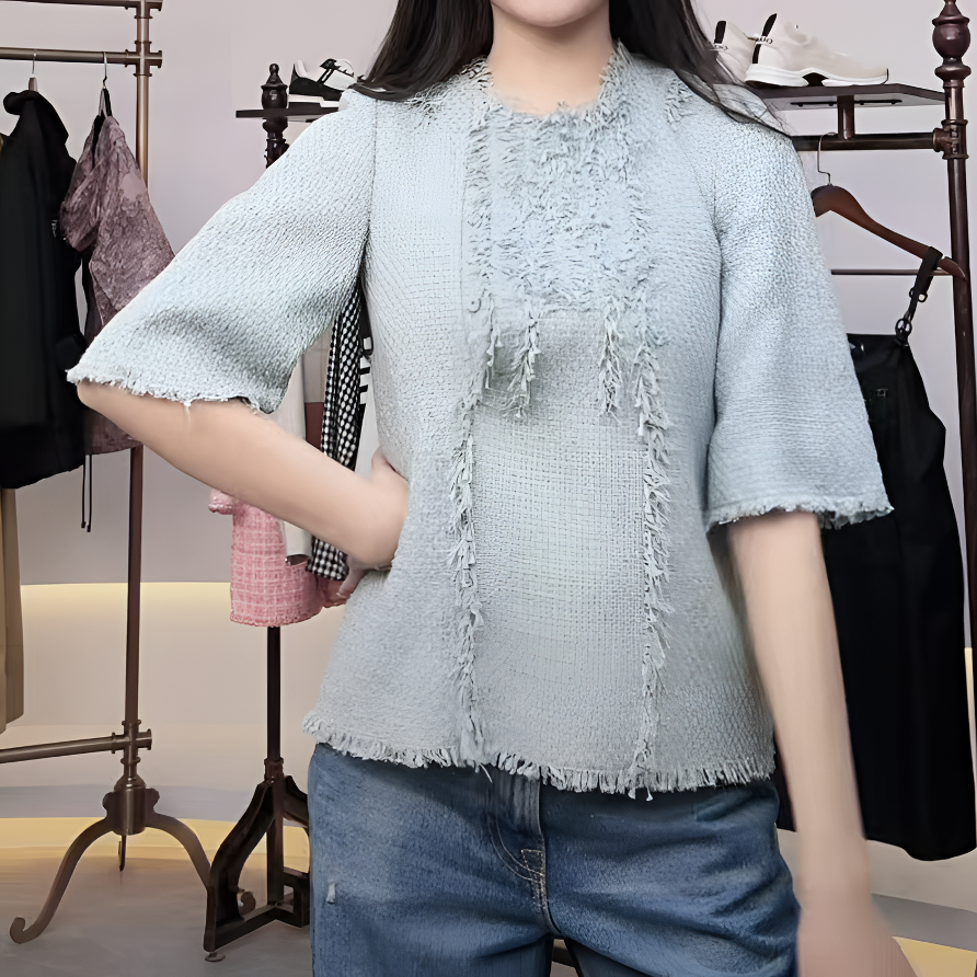 全新未使用 Chanel/香奈儿 流苏编织短袖 淡绿色/34