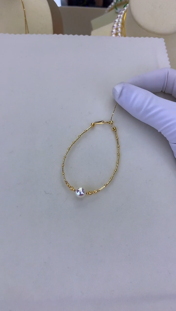 18K金镶嵌DA海水珍珠 GD140 8-8.5 天女单珠手链