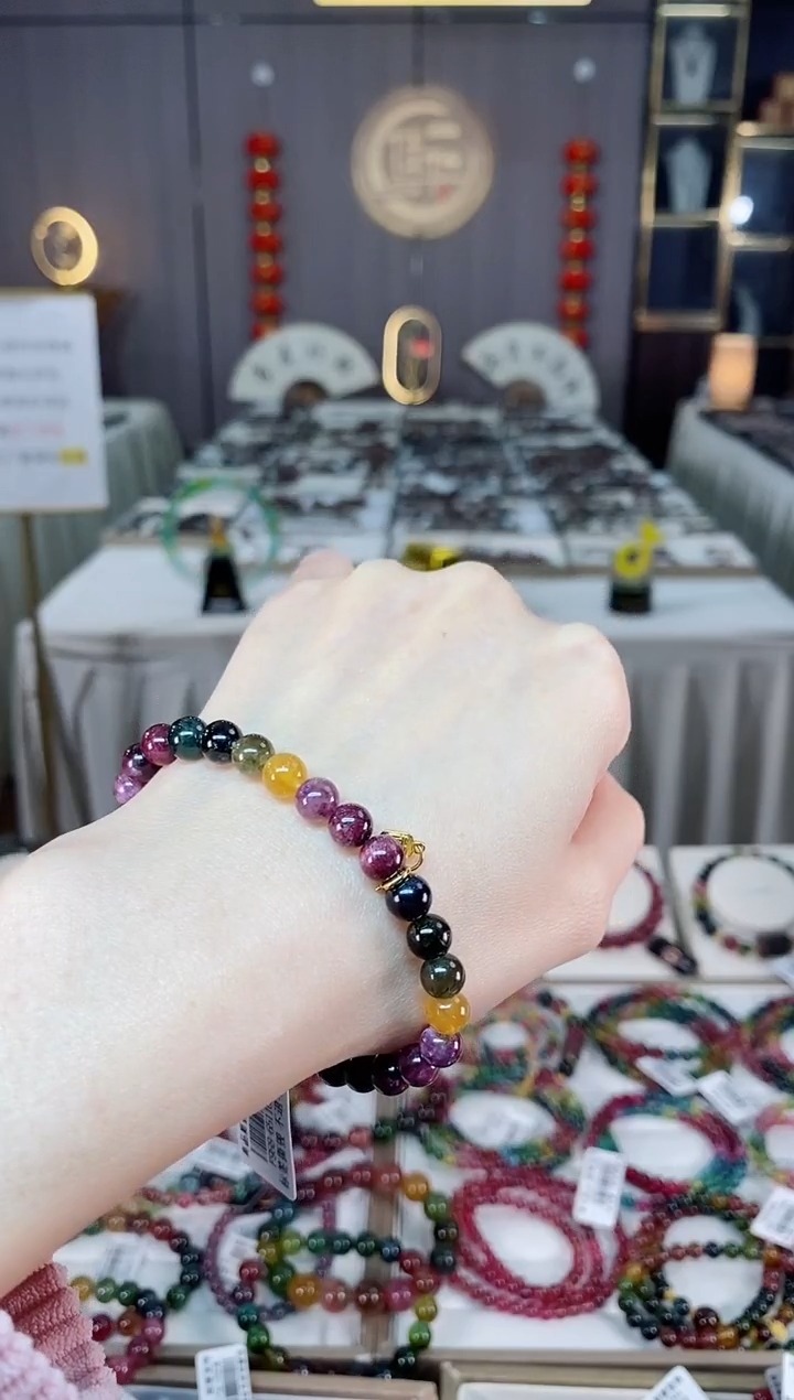 未镶嵌老矿碧玺色标单圈手串6mm+碧玺dan多样性发货一条