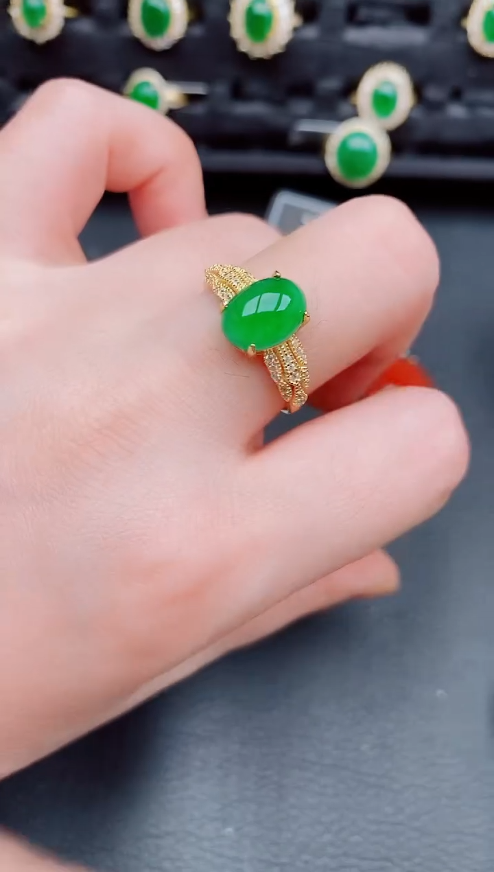 【闪购商品】翡翠戒指银S925镶嵌天然a货翡翠373