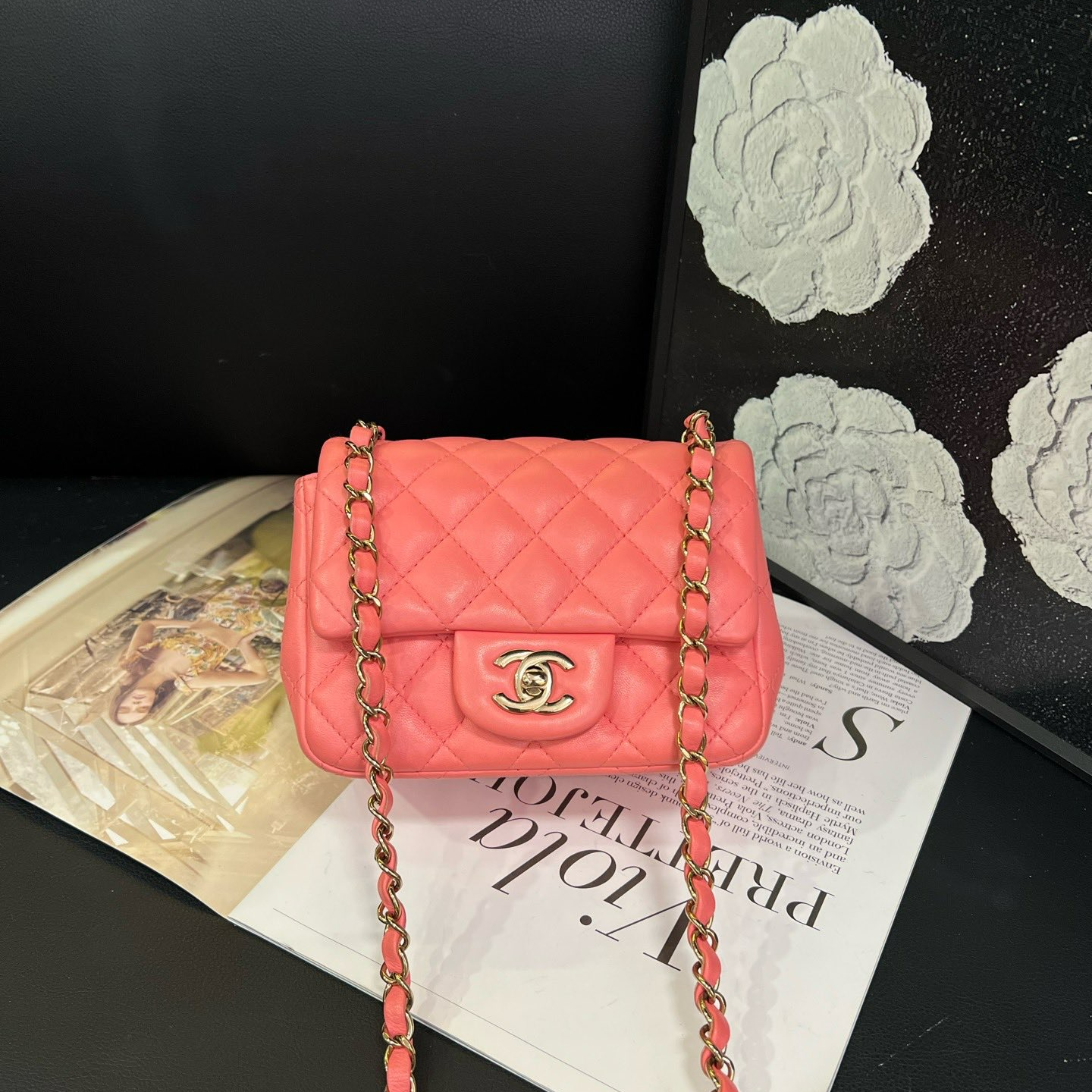 95新 Chanel/香奈儿 22P蜜桃粉方胖子斜挎包B4437