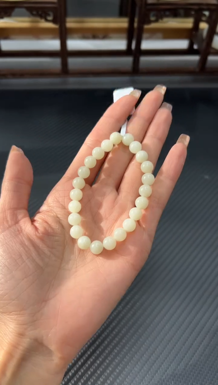 未镶嵌手串和田玉且末微色差米达卡8M